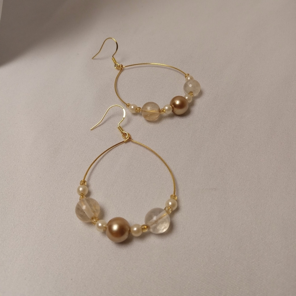 Hand Crafted Gold-Toned Beaded Hoop Earrings - Picture 1 of 7